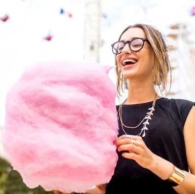 Custom-branded cotton candy cone wrap at a UAE brand activation