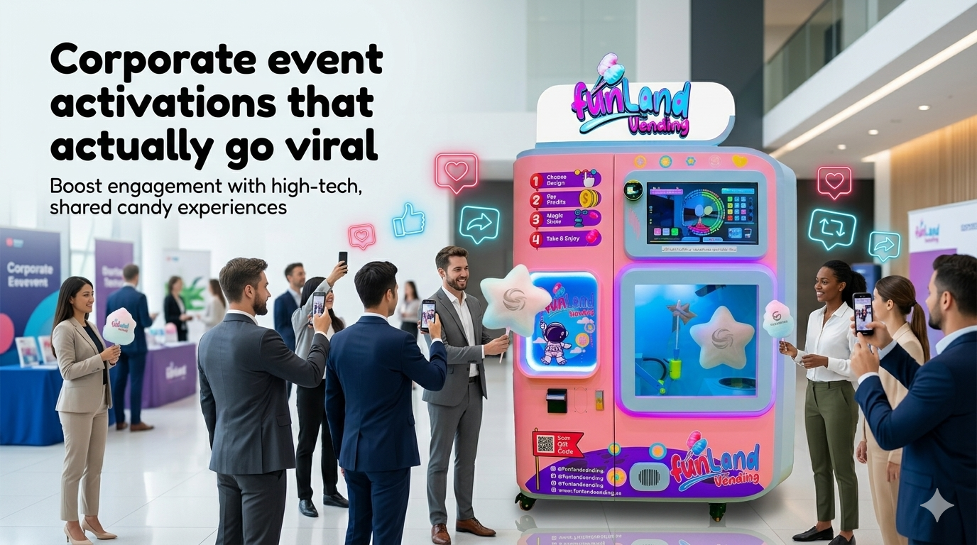 Branded Funland Vending cotton candy activation at a UAE corporate event