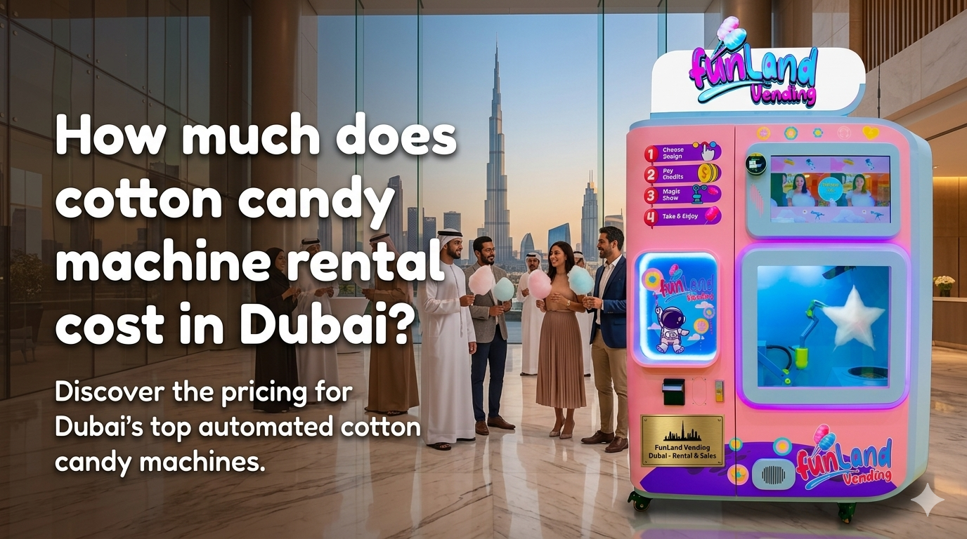 Funland Vending cotton candy machine set up at a Dubai event
