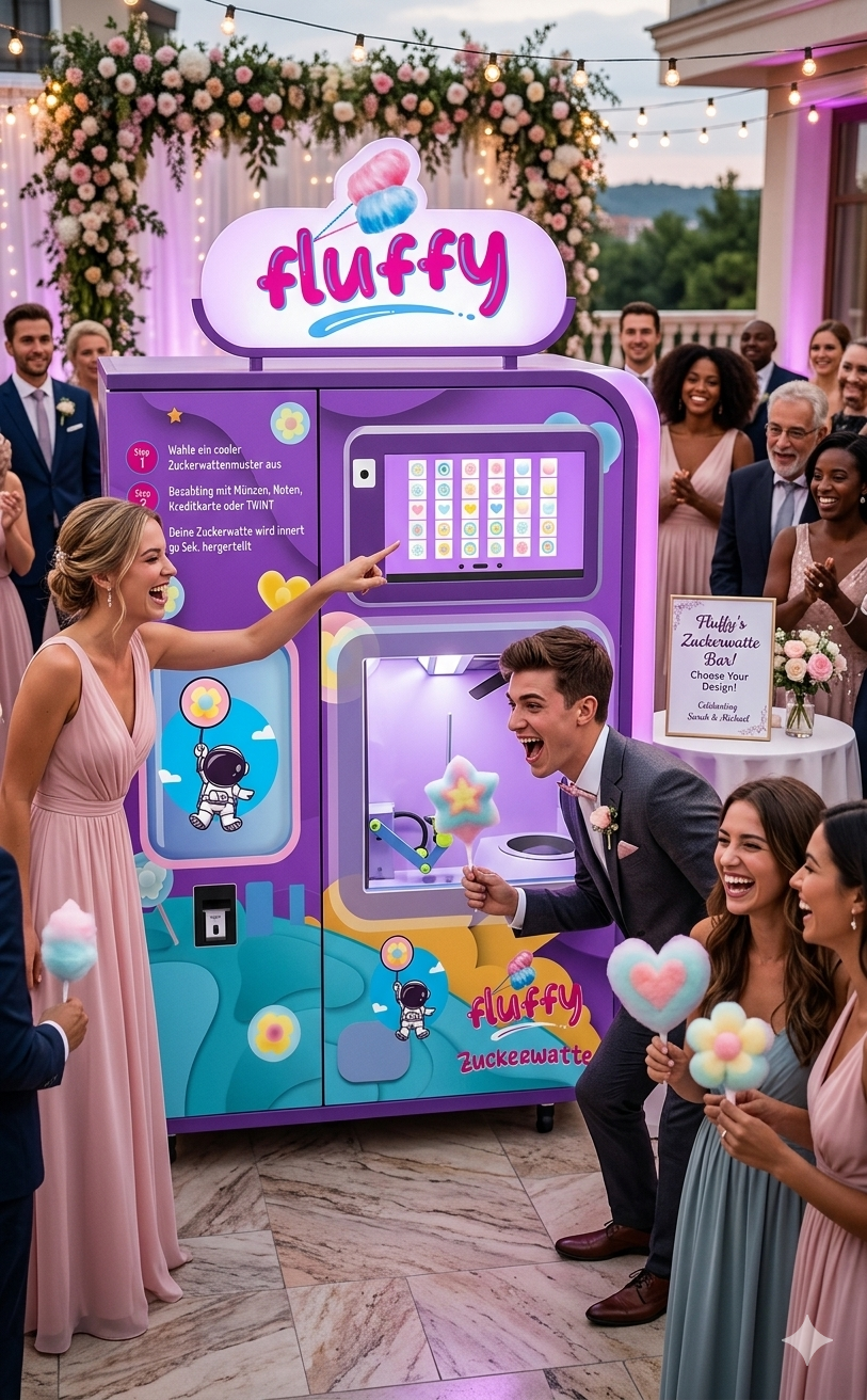 Bride and groom sharing a cotton candy cone at their UAE wedding