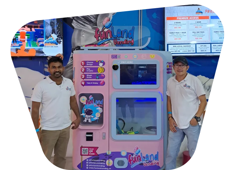 Hosted cotton candy machine placed near a kids' zone in a UAE venue