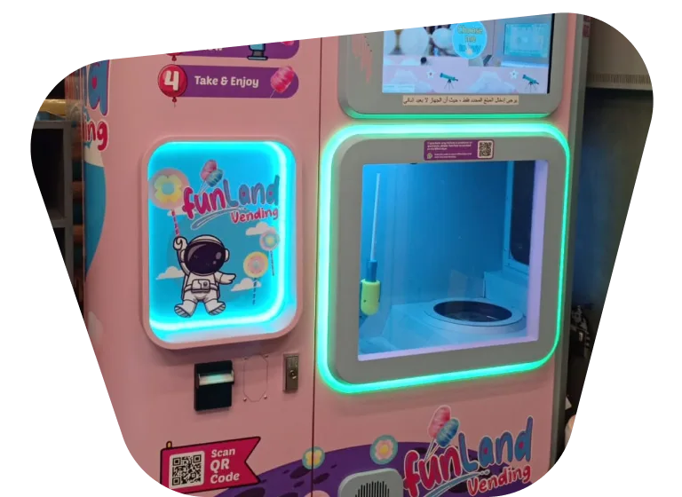 Funland Vending automated cotton candy machine at Fia Fia family entertainment venue, UAE