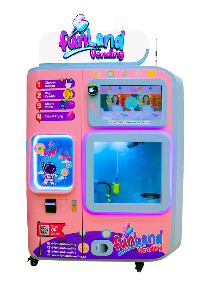 Pink Funland Vending automated cotton candy machine — UAE event and venue rental
